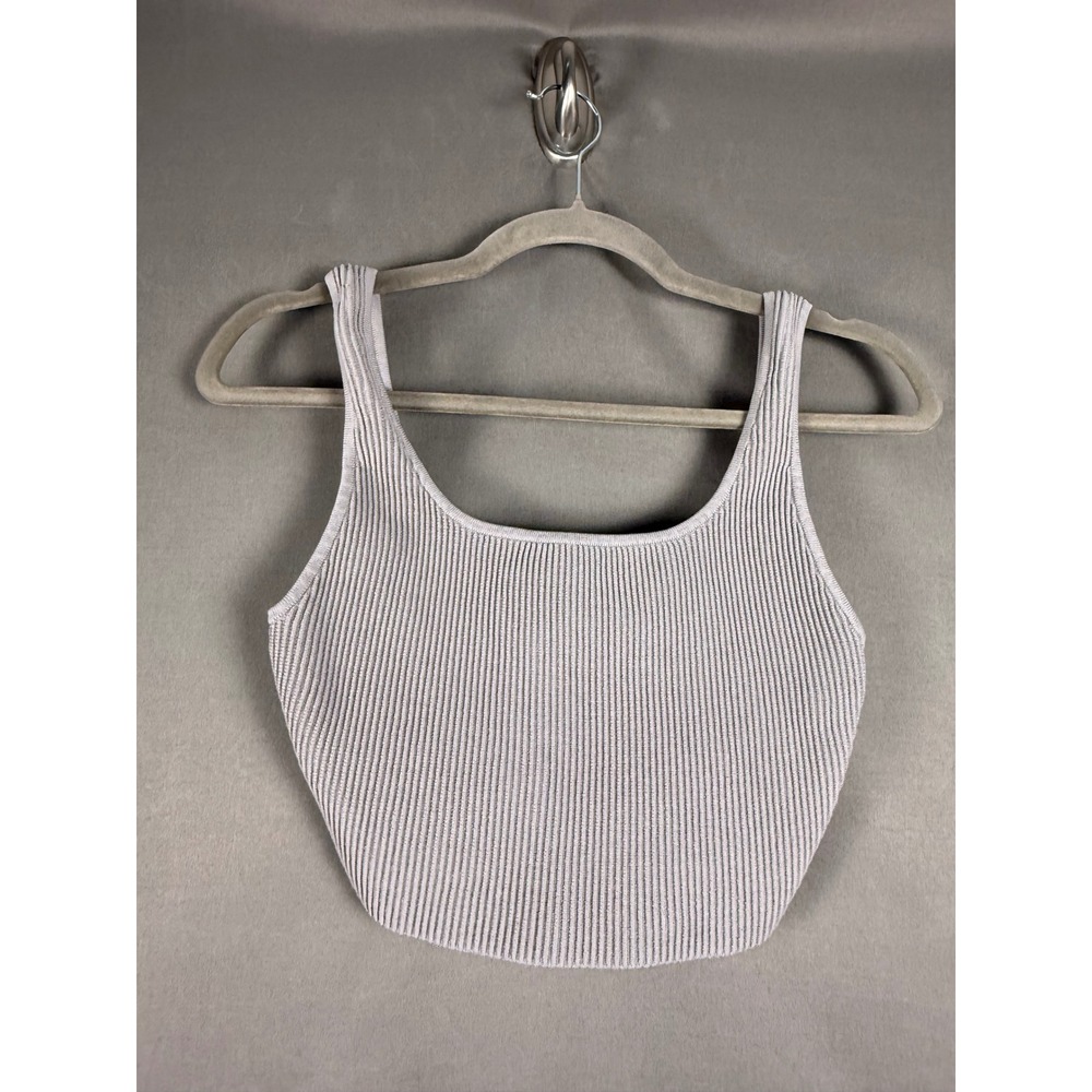 Babaton Sculpt Knit Tank Top Womens Small Grey Ribbed Square Neck Cropped